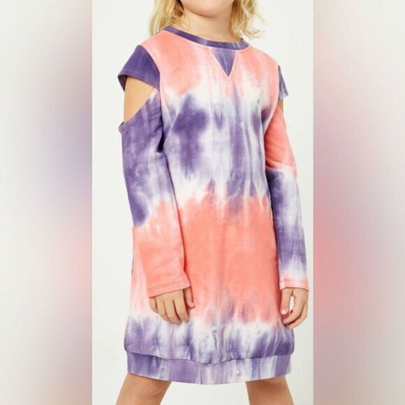 NWT Hayden Plus Size PinK Purple Tie Dye French Terry Dress Cold Shoulders - 2XL - Picture 1 of 11